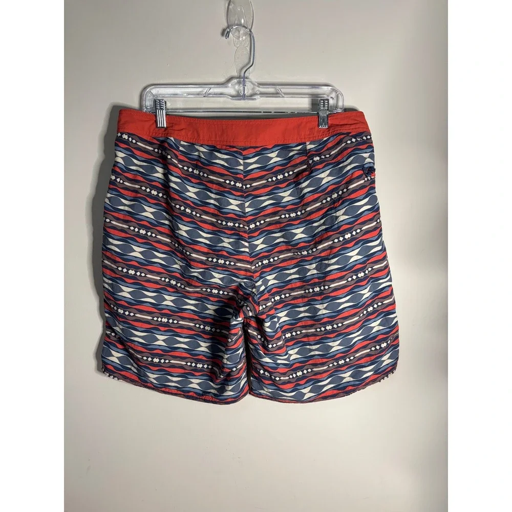 Patagonia Mens Board Shorts Size 35 Blue Red Geometric Wave Print Swim Trunks